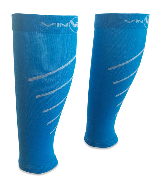 Blue pair of calf compression sleeves