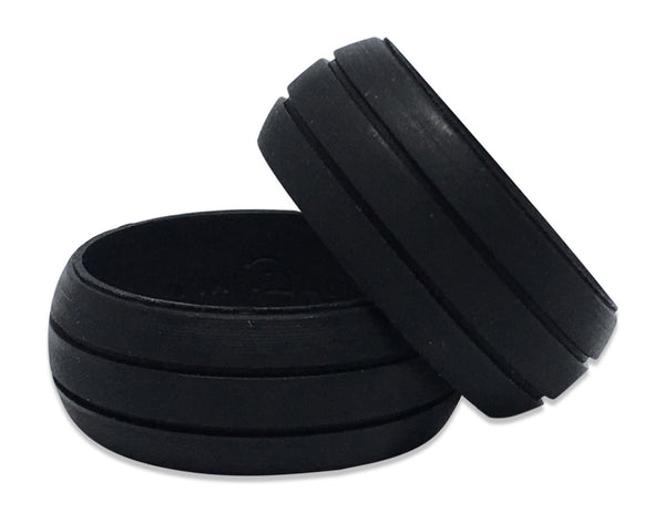 black silicone rubber wedding band mens double groove vin zen 8mm wide thin comfortable design flex ring real look