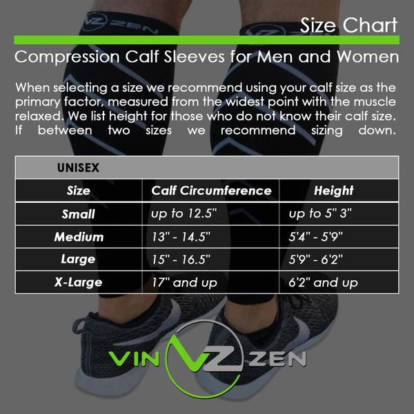 calf compression sleeve sizing chart sizes small medium large xlarge vin zen