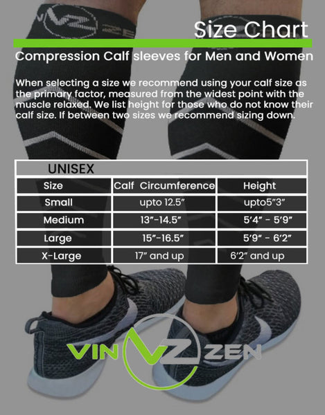 calf compression sleeve size chart sizing small medium large xlarge vin zen 