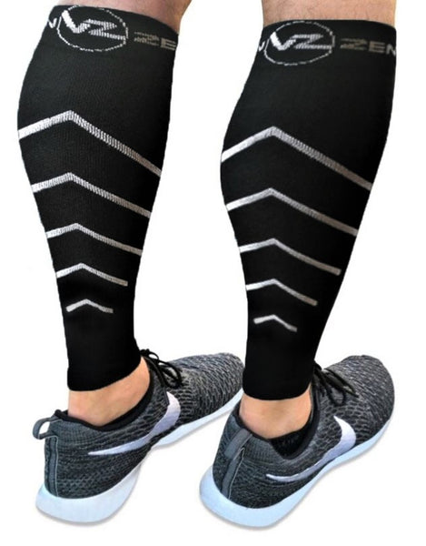 calf compression sleeve 15-20 mmhg footless compression socks vin zen white arrows pointing up 