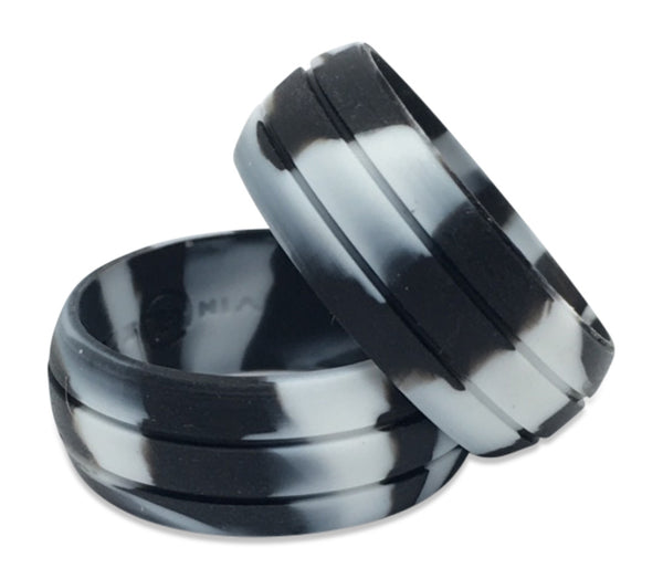 camo camoflauge white black rubber silicone wedding ring bands