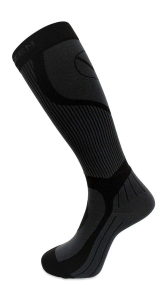 black vin zen compression socks full length with foot grey design 20-30 mmhg comp single sock image