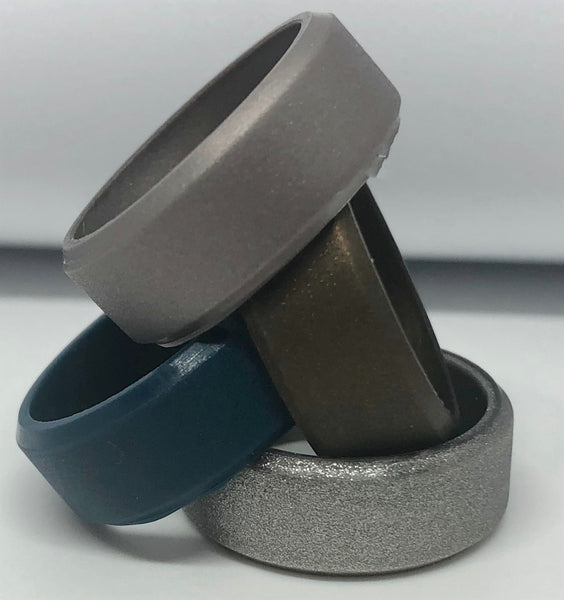 Silicone Wedding Rings for Men | 4 Pack of Bronze , Deep Blue , Grey , Metallic Silver 8mm width by Vin Zen